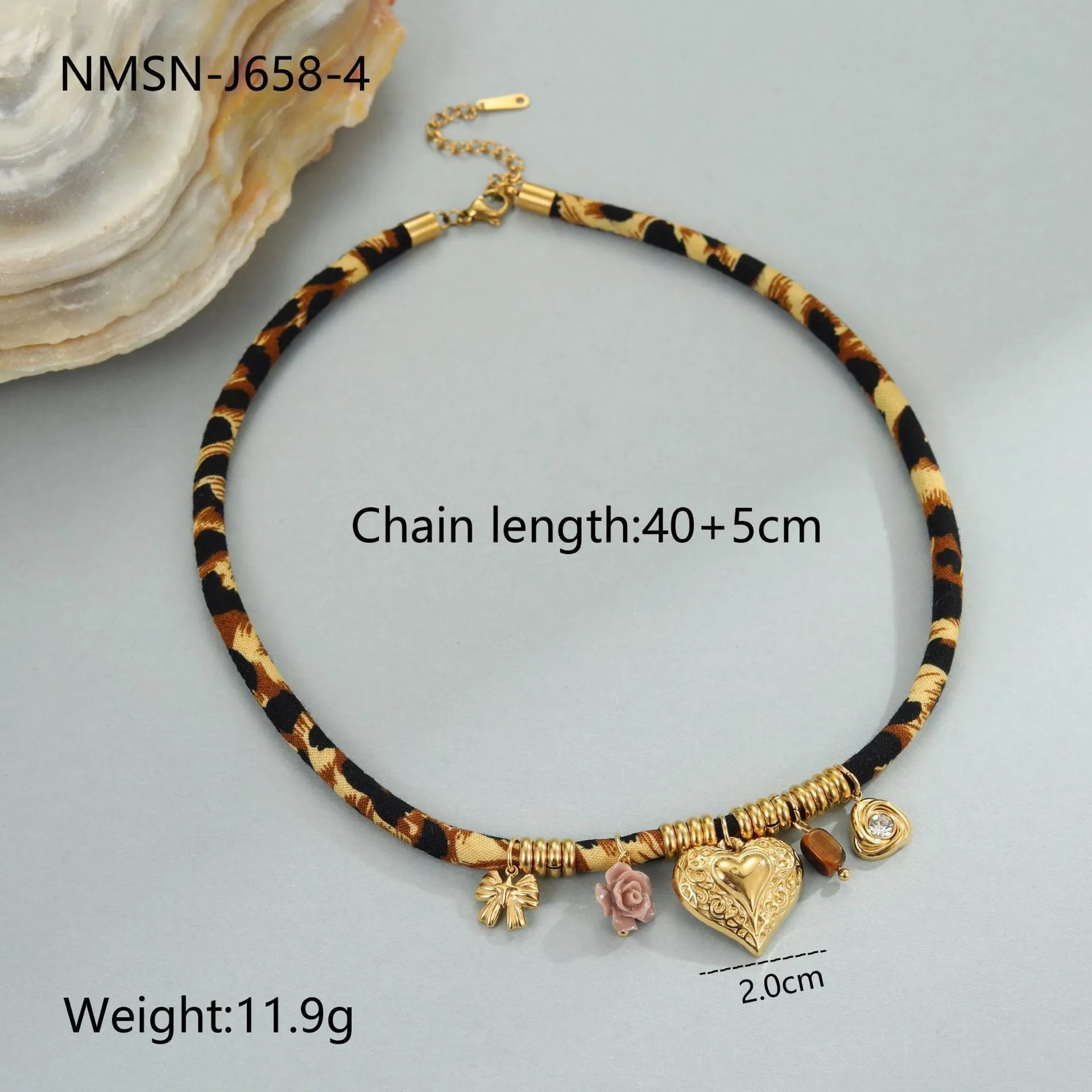 Leopard series stainless steel necklace with geometric pendant on regular chain, 18K electroplated finish