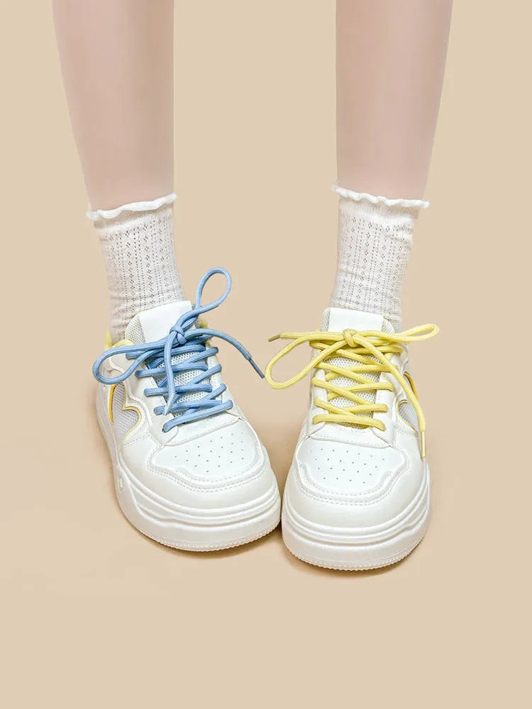 Korean style mesh sneakers in Meow Rabbit Sea Salt Cheese colour with rubber soles