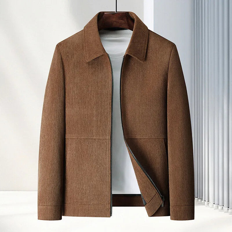 Men's slim fit casual jacket in polyvinyl alcohol fabric available in black, brown, caramel, and dark blue