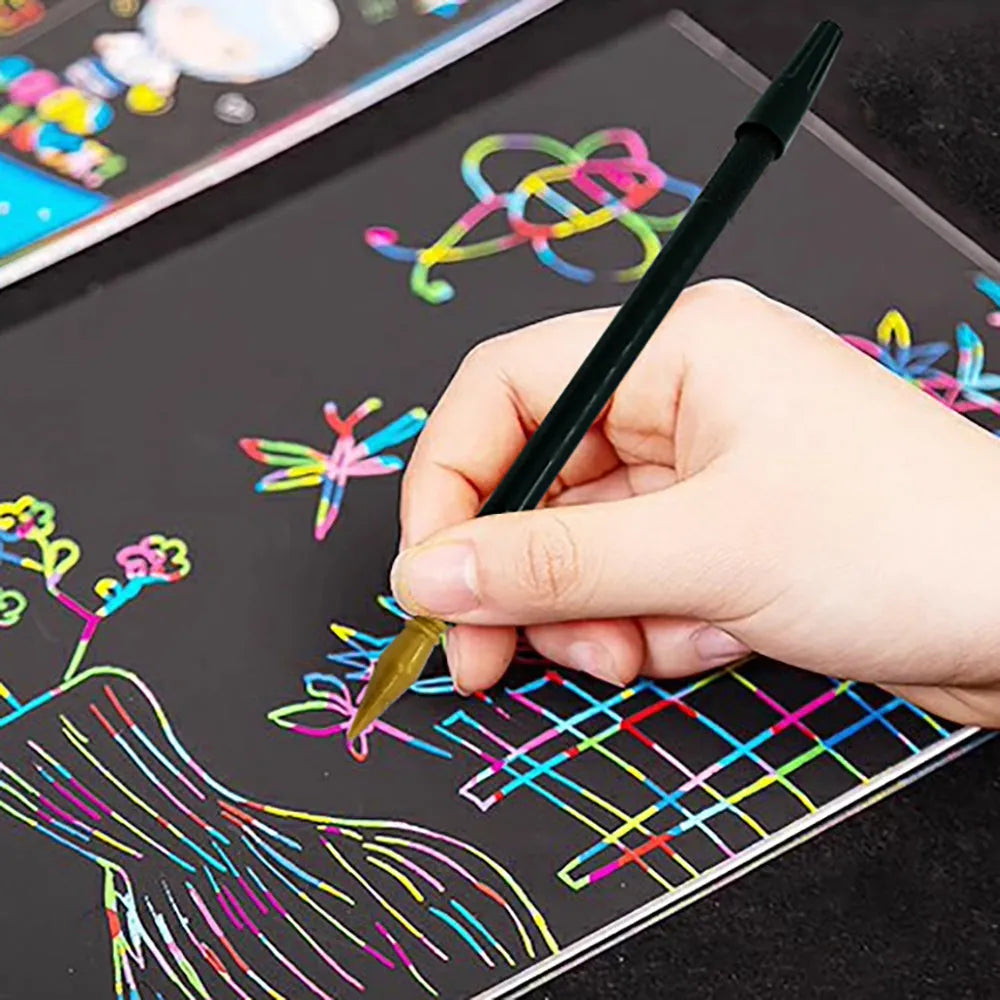 White scratch art pen with brush-like tip for children's creative projects