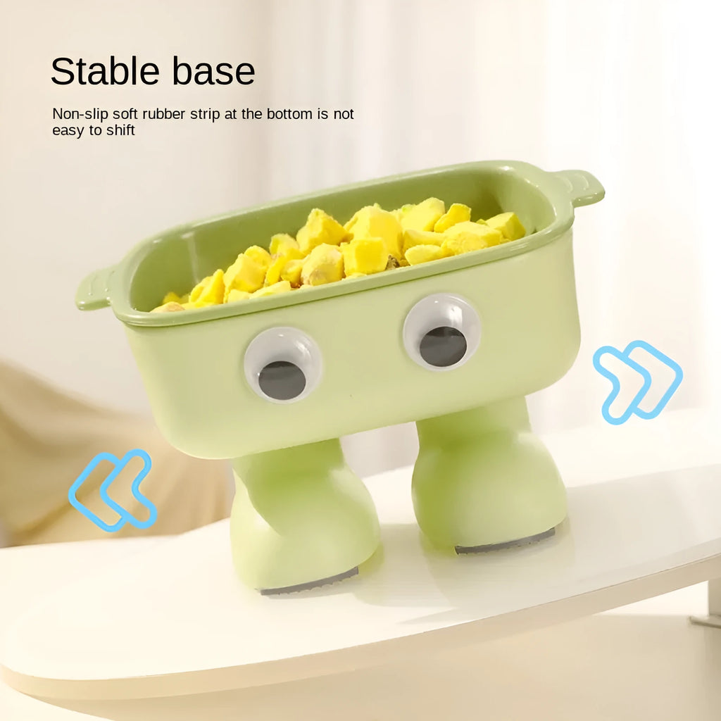 Green robot design elevated pet bowl with tilted feeding surface and detachable inner bowl