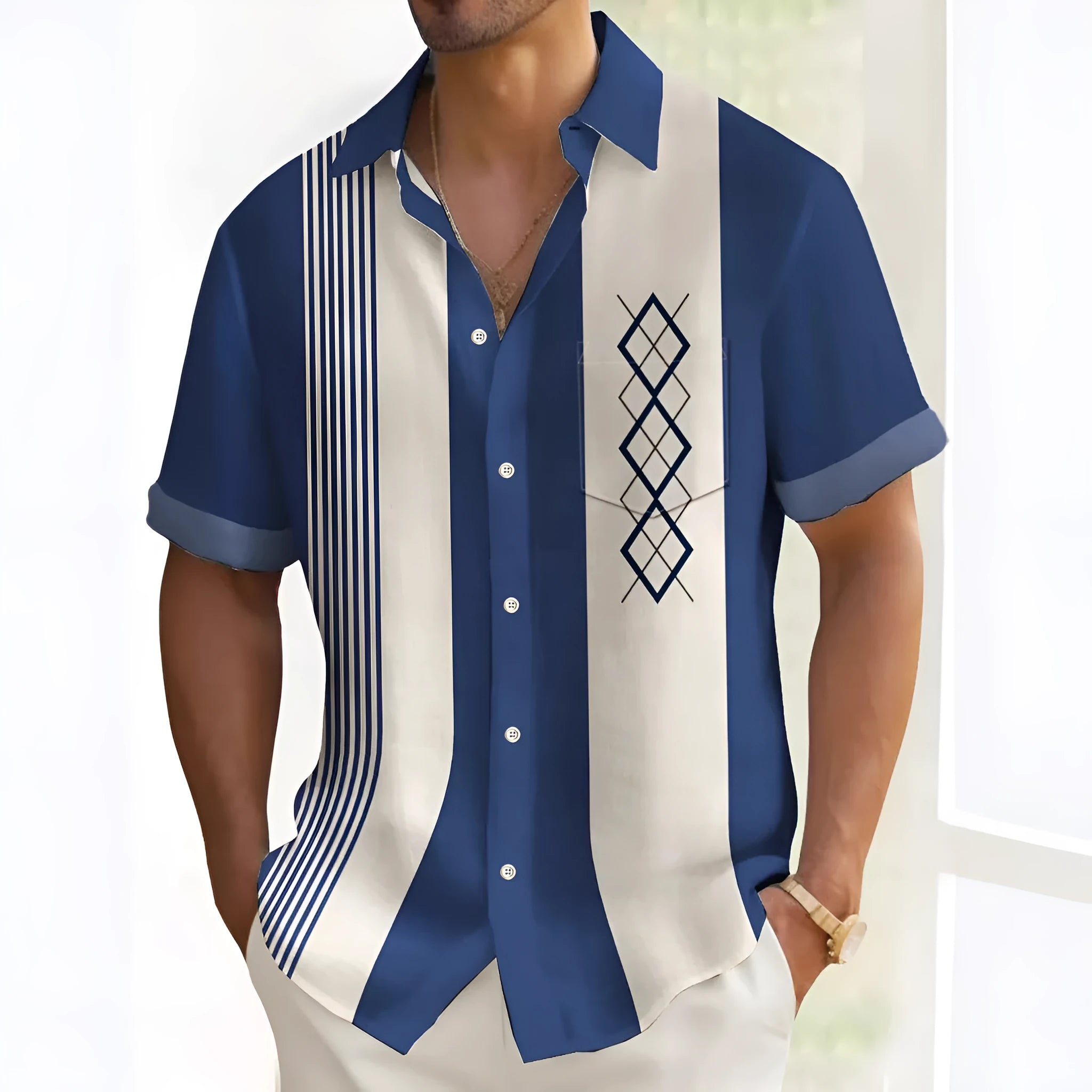 Multicolour printed loose fit men's casual shirt with cardigan style design