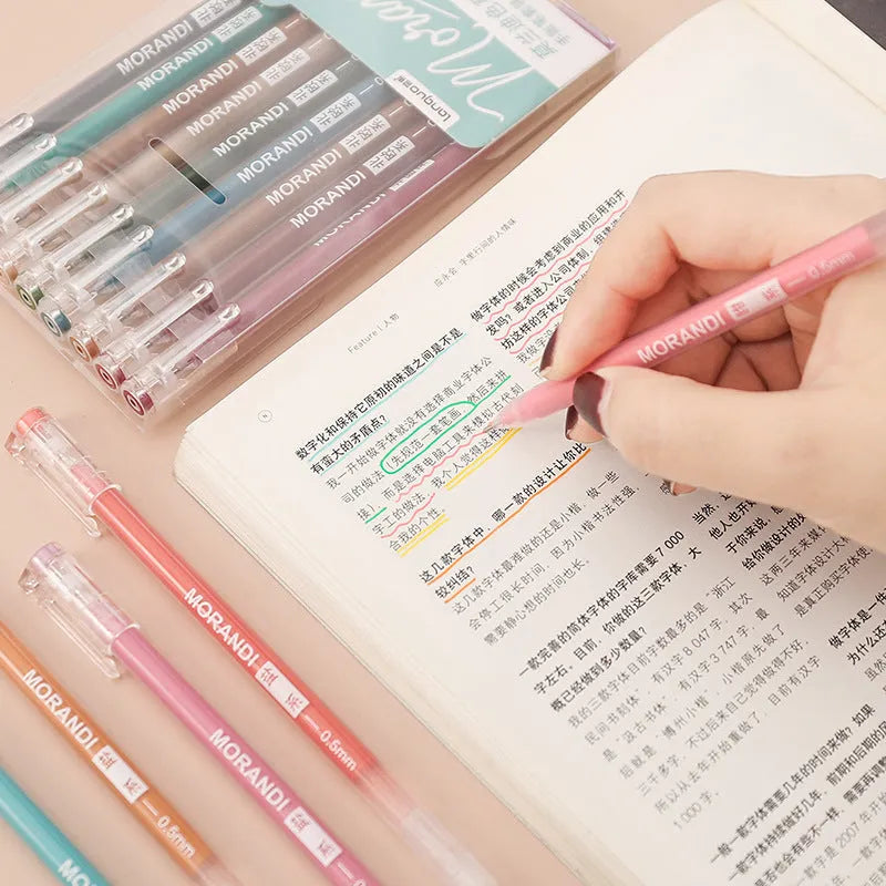 Set of nine retro-style gel pens with 0.5mm needle tips in assorted cute colours