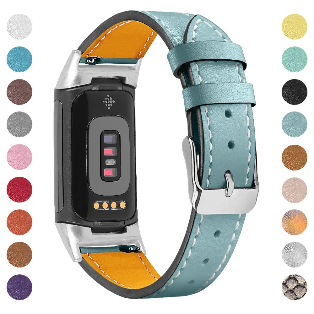 Genuine cowhide leather replacement strap for Fitbit Charge 5 and Charge 6 fitness trackers