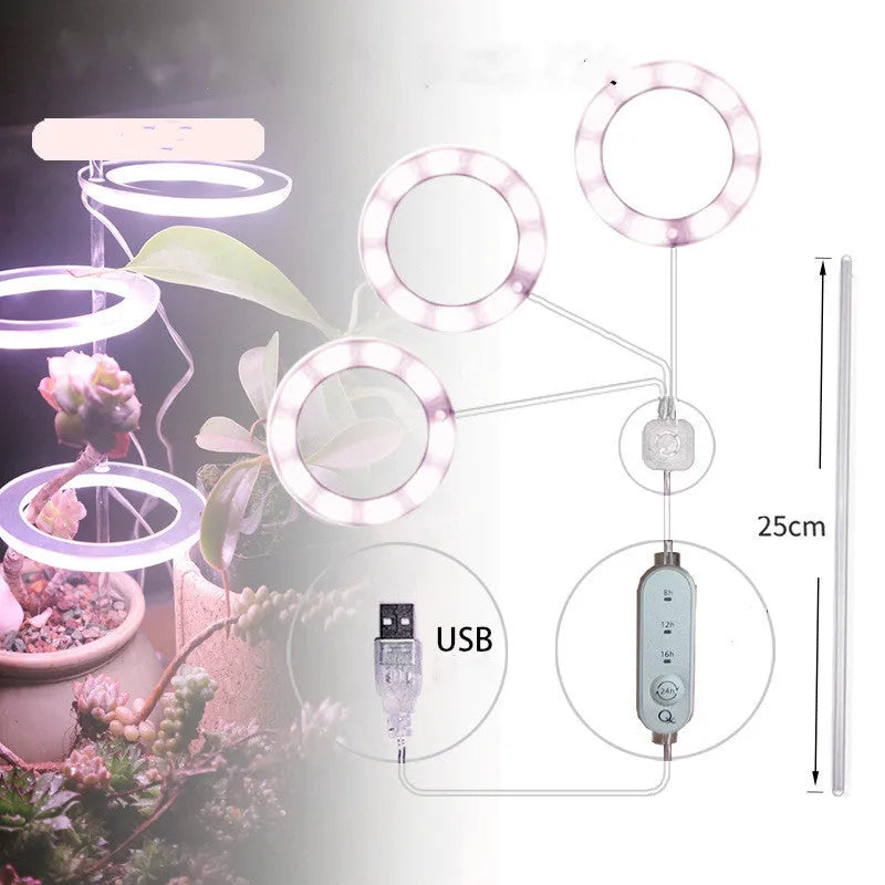 USB LED full spectrum plant grow light with acrylic stick on a table.