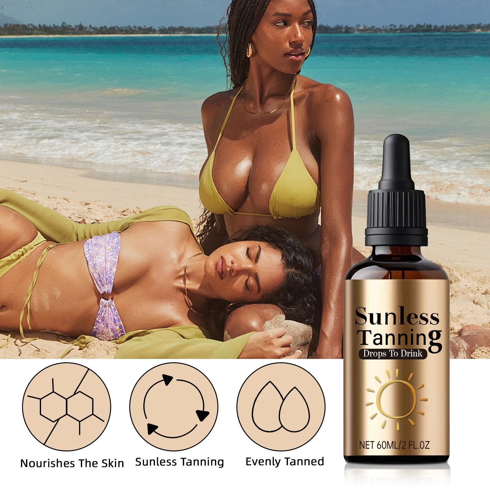 60ml bottle of unisex oral drops for external skin application with universal compatibility