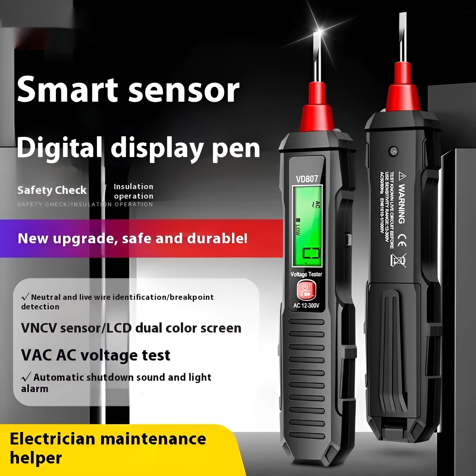 Portable zero line detection pen with LCD display for 12V to 300V voltage measurement