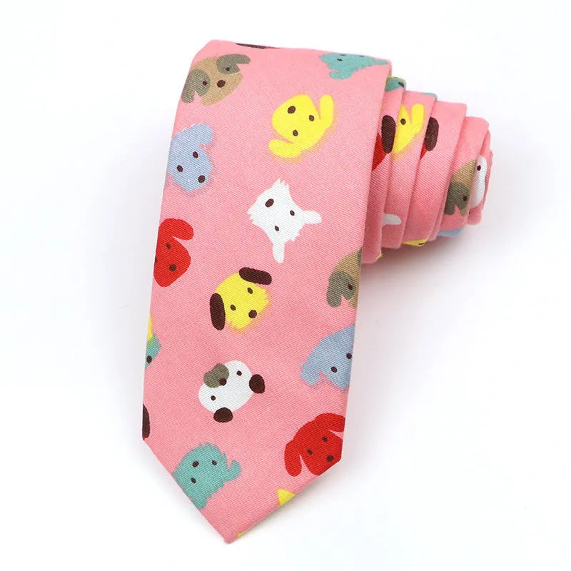 Korean style narrow cotton bow tie for men with printed cartoon pattern design