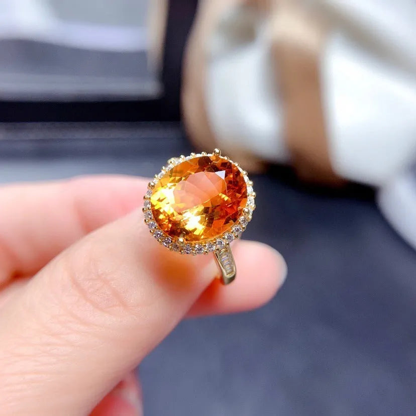 Natural citrine gold yellow diamond open ring on copper with adjustable geometric shape
