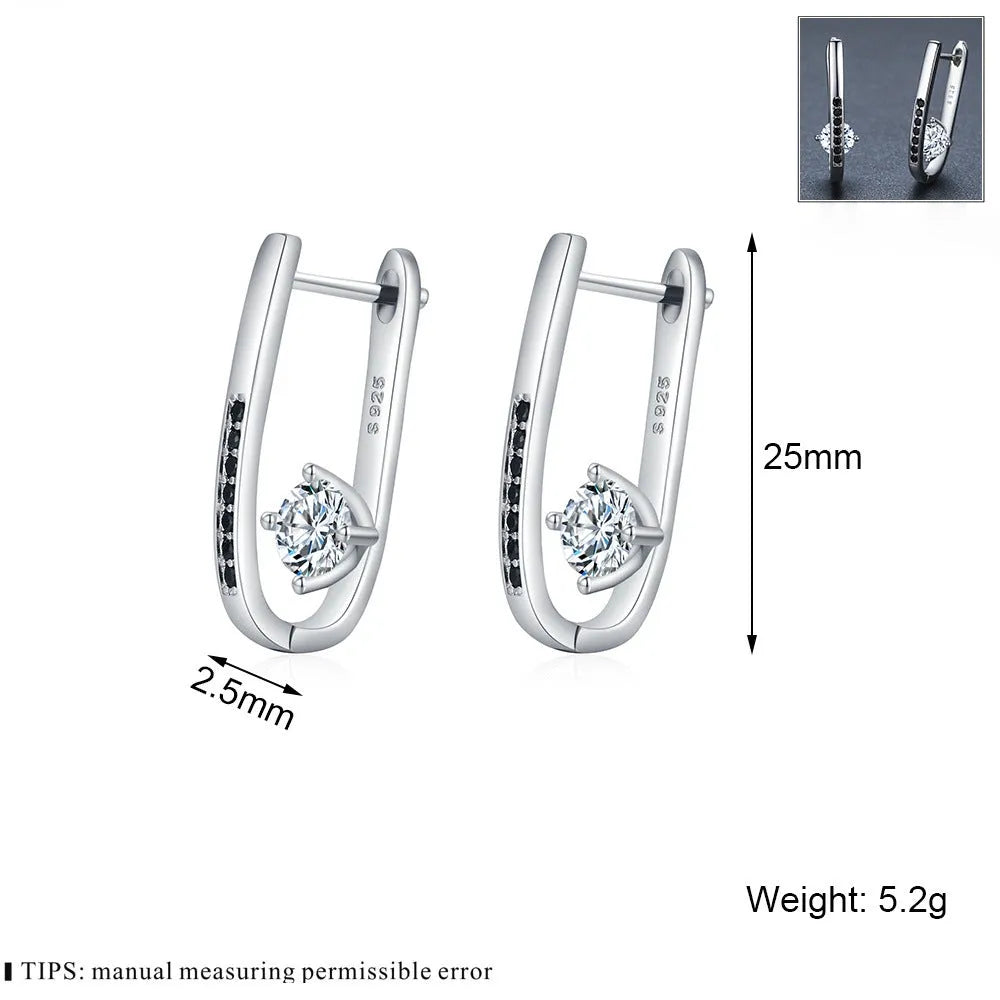 Black copper U-shaped earrings with elliptical design for women natural style