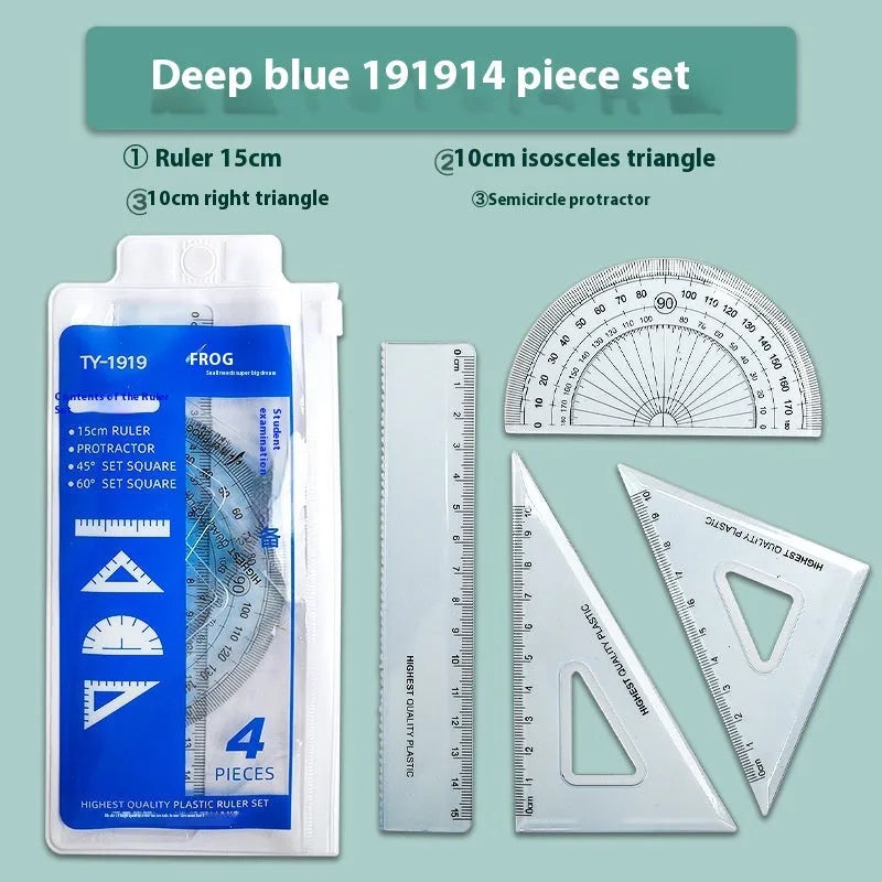 Youpai transparent acrylic drawing ruler set with square protractor on a technical drawing.