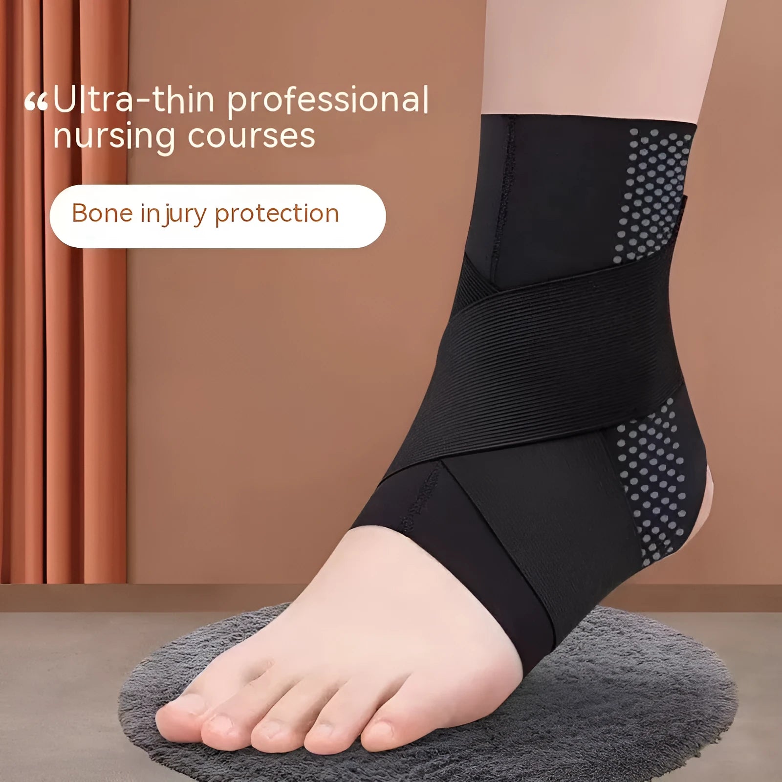 Black ankle support brace with Lycra fabric construction for sports protection
