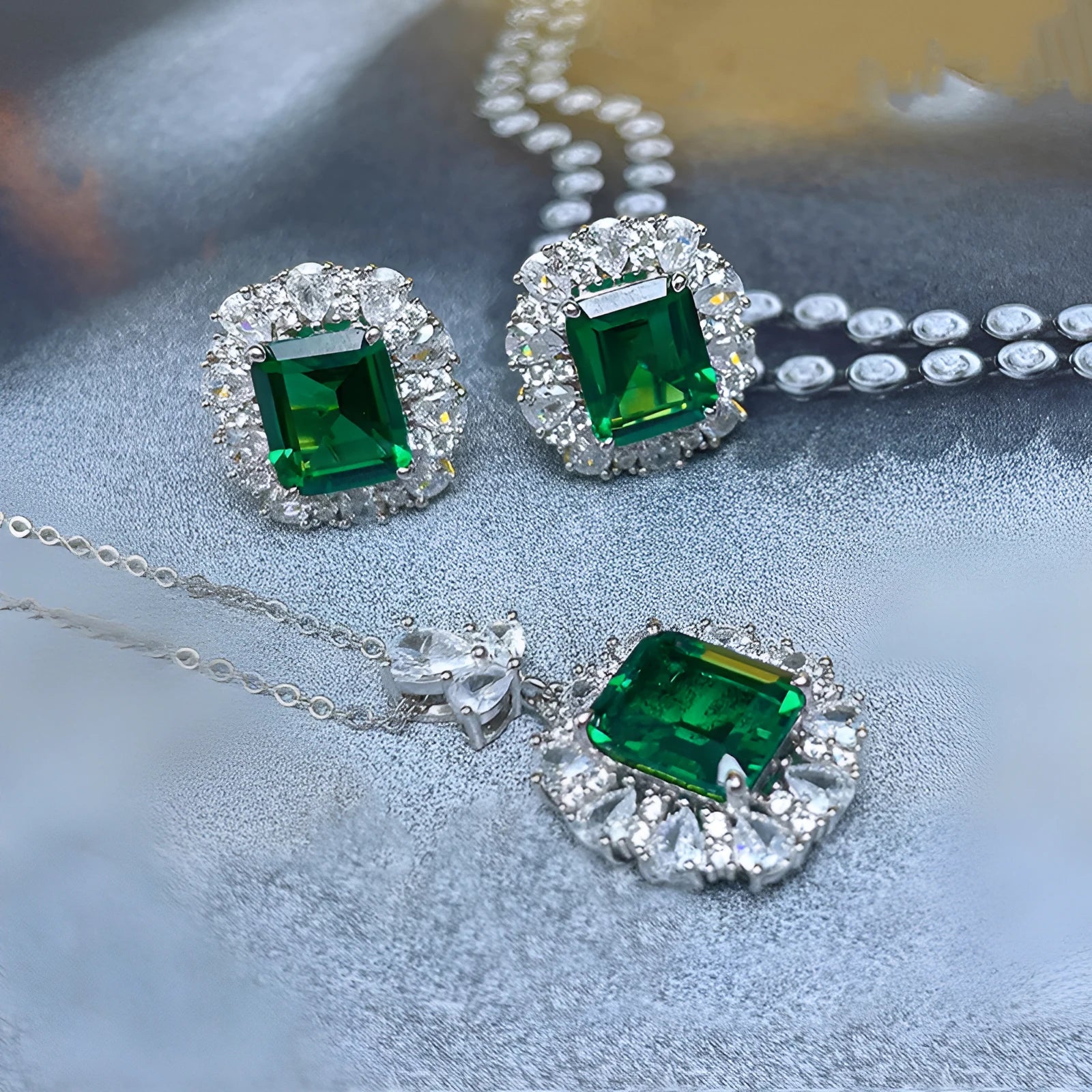 Women's French royal style copper jewellery set with floral pattern necklace, earrings, and ring.