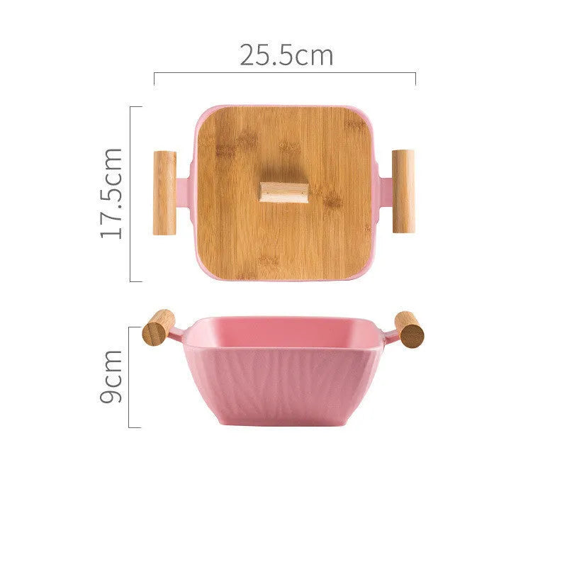 Porcelain ceramic bowl with lid in irregular shape design, shown in available colour options.