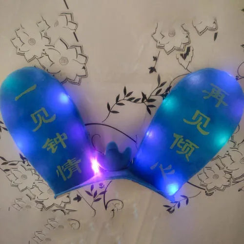 Rabbit Glow Ears helmet ornament with Velcro bottom in multiple colour options including blue, yellow, red, and purple.