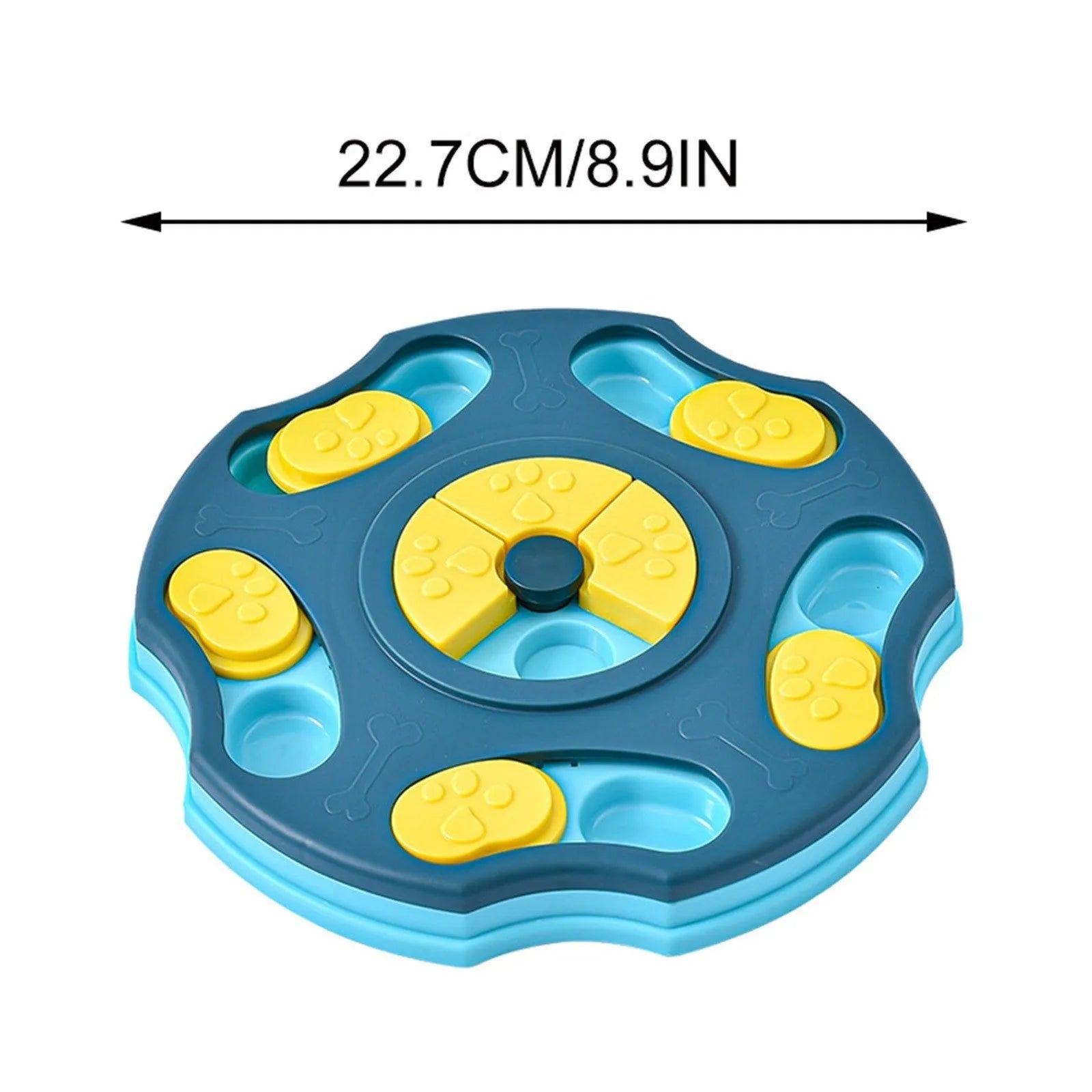 Blue dog puzzle feeder toy with interactive food searching design for aggressive chewers