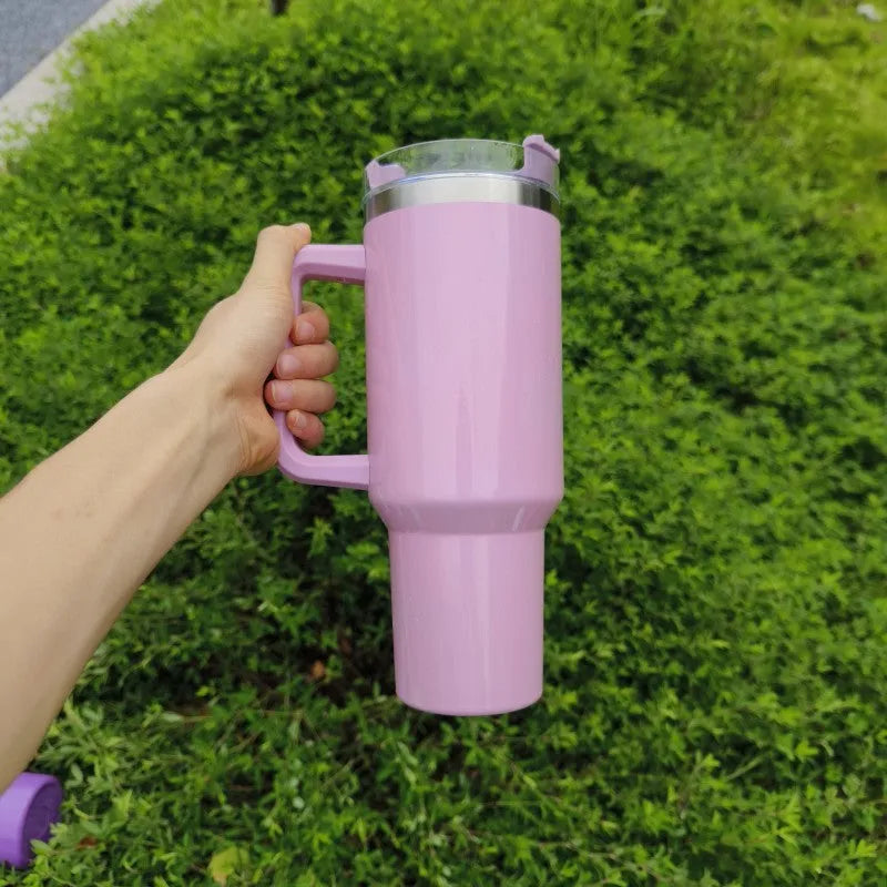 Large stainless steel vacuum insulation cup in rainbow gradient colour with 27.5cm height