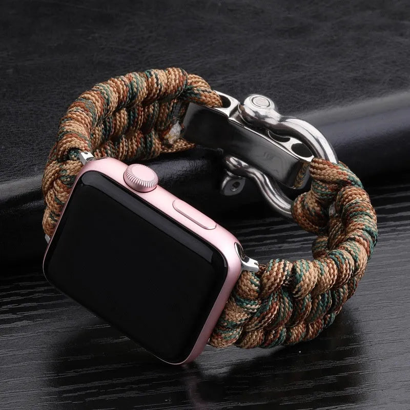 Nylon woven steel buckle strap for Apple Watch, black with connector, fits 38/40mm