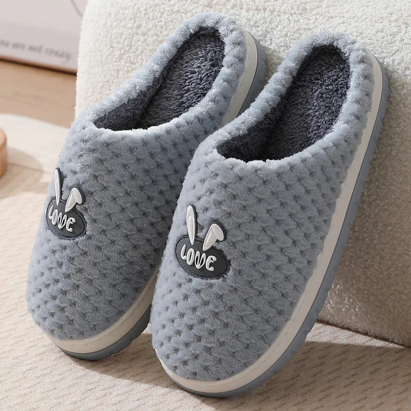 Women's rabbit plaid design winter slippers with thick rubber soles in apricot colour option