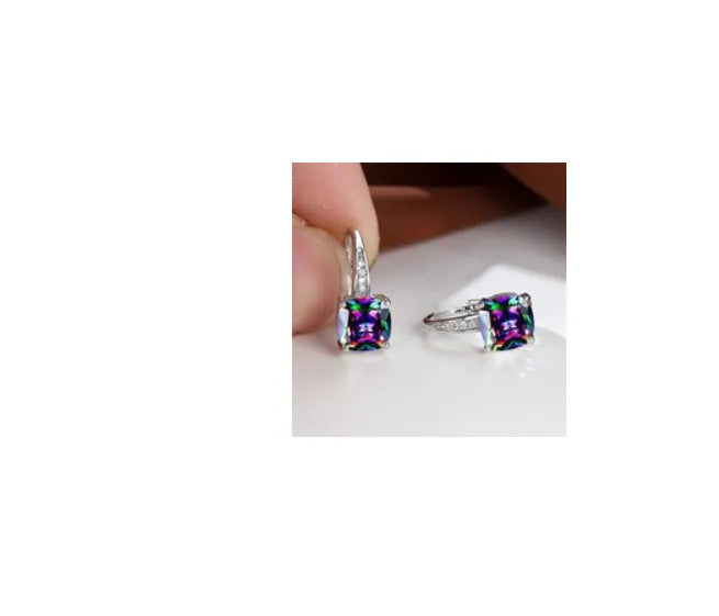 Geometric square colourful moissanite ear clips with electroplated copper construction