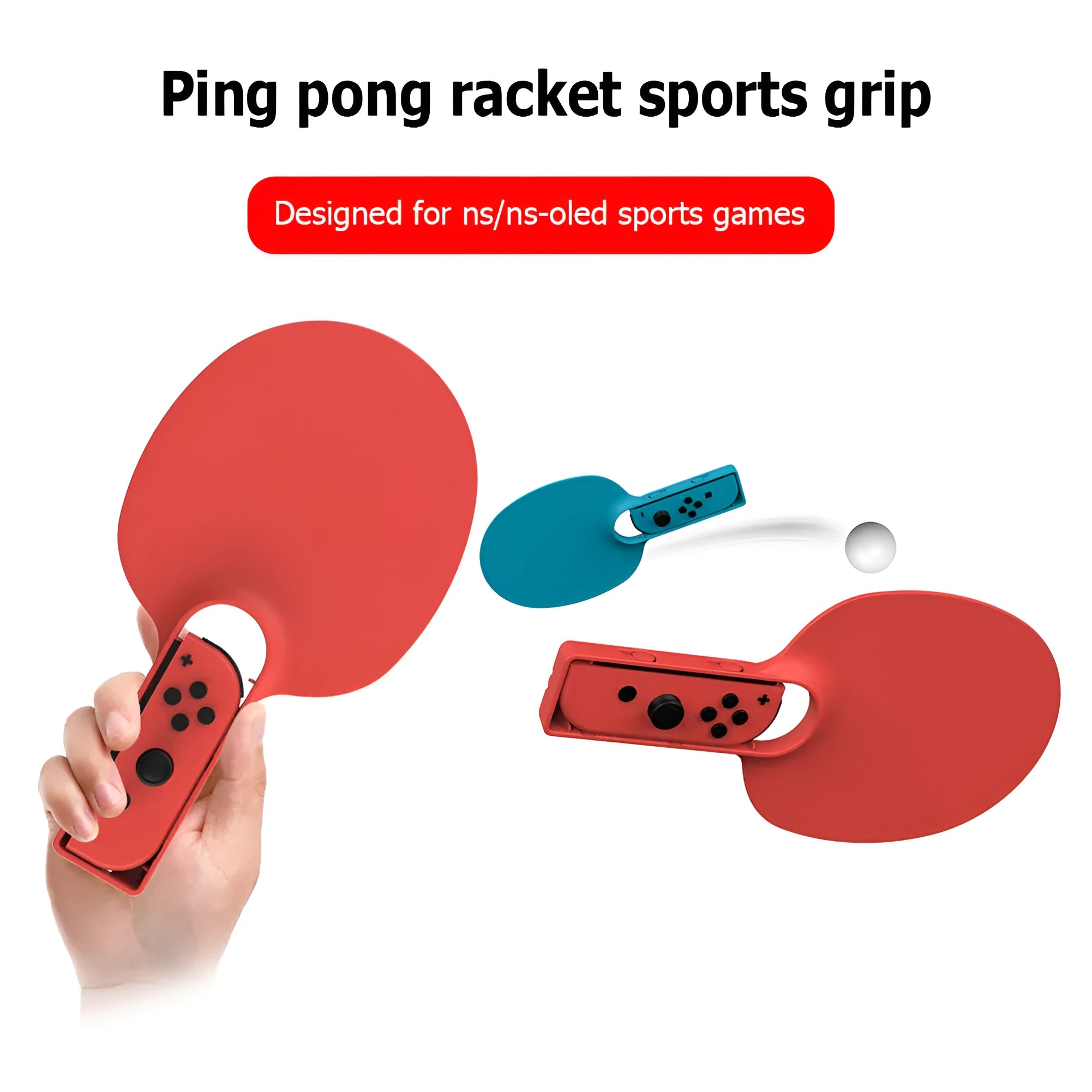 Pair of blue and red ABS Joy Con racket grips for Nintendo Switch table tennis game