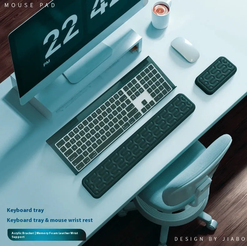 Double-sided keyboard and mouse pad with memory foam wrist rest in five colour options