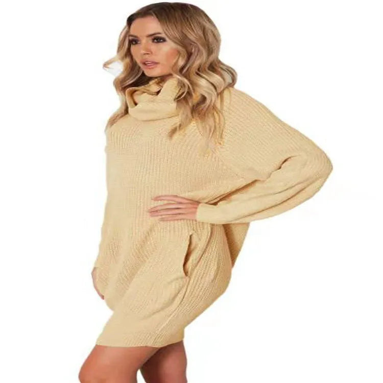 Women's lapel collar loose fit mid-length sweater in imitation cashmere, shown in apricot colour.