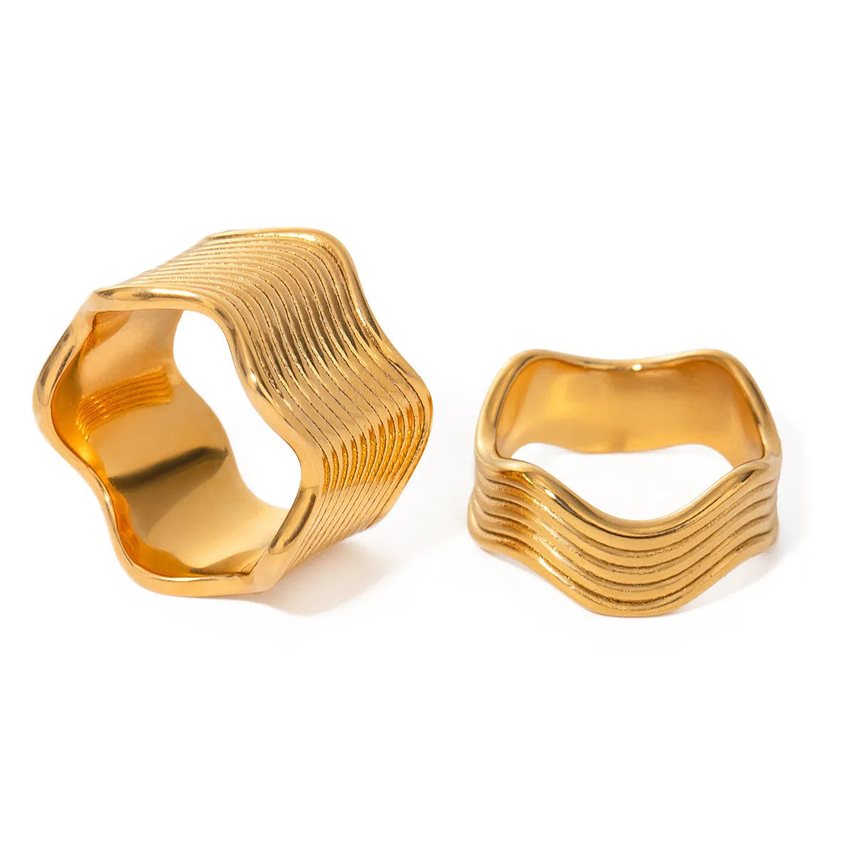 Stainless steel geometric wave ring with electroplated finish in gold or silver tone