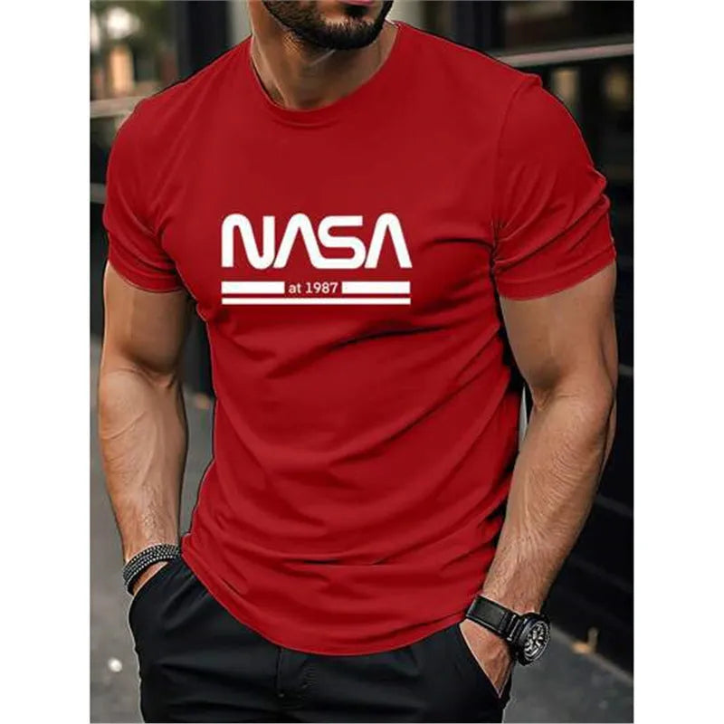 Men's slim-fit cotton t-shirt with printed letter patterns in multiple colour options
