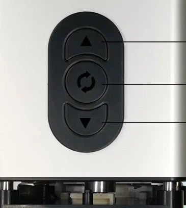 Electric French fry cutter stainless steel with two blades and black body, cutting potatoes and carrots.