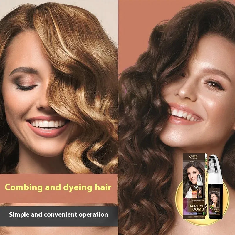 Hair dye kit with comb applicator showing Black, Wine Red and Brown colour options