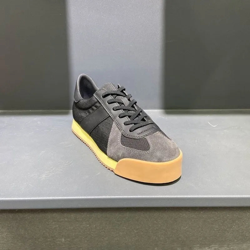 Summer men's ultra-light cow suede mesh breathable sports shoes with raised bottom and mid heel in grey side view