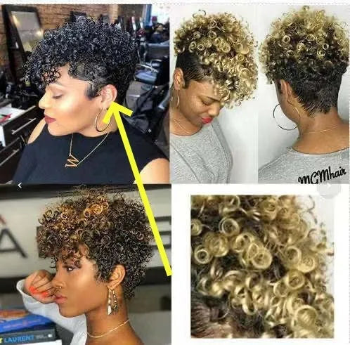 Short synthetic rolls wig in Kanekalon fibre showing exotic style design