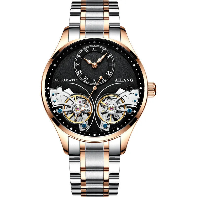 Men's titanium automatic watch with tourbillon and moon phase complications on wrist
