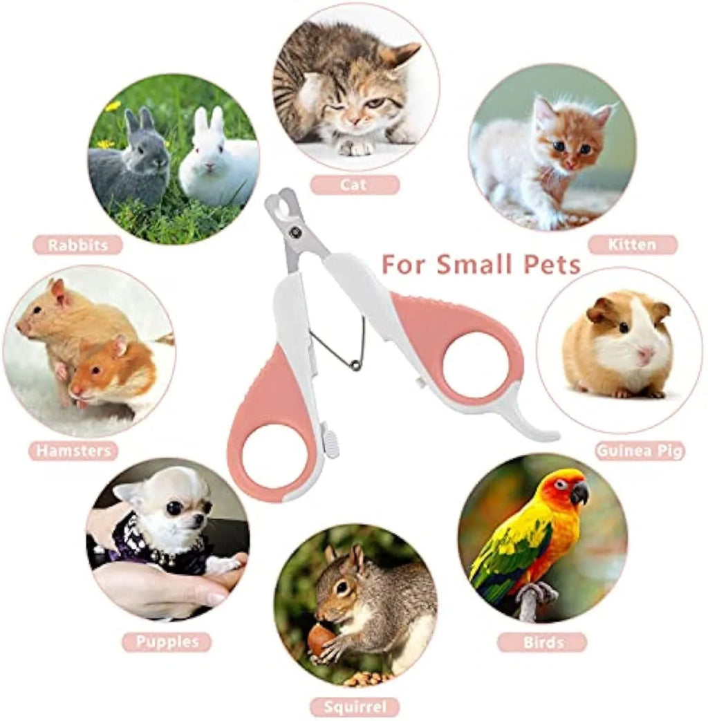 Grey cat nail clippers with angled blade and safety lock for small pet grooming