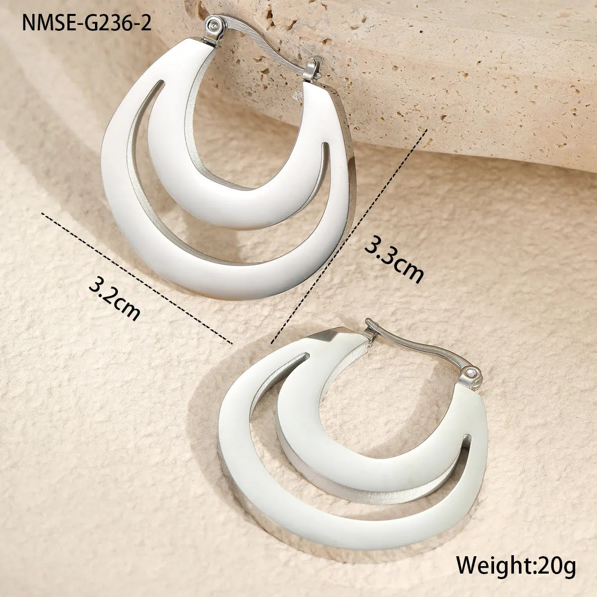 Geometric French earrings gold plated and steel plated minimalist jewellery with round ring elements