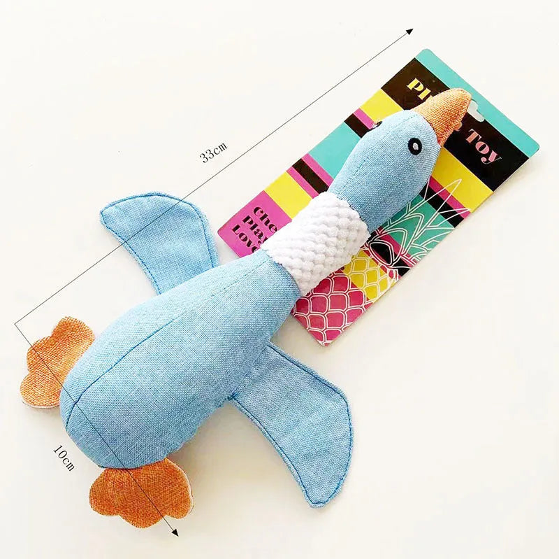 Blue duck-shaped dog plush toy with squeakers for small medium large breed dogs