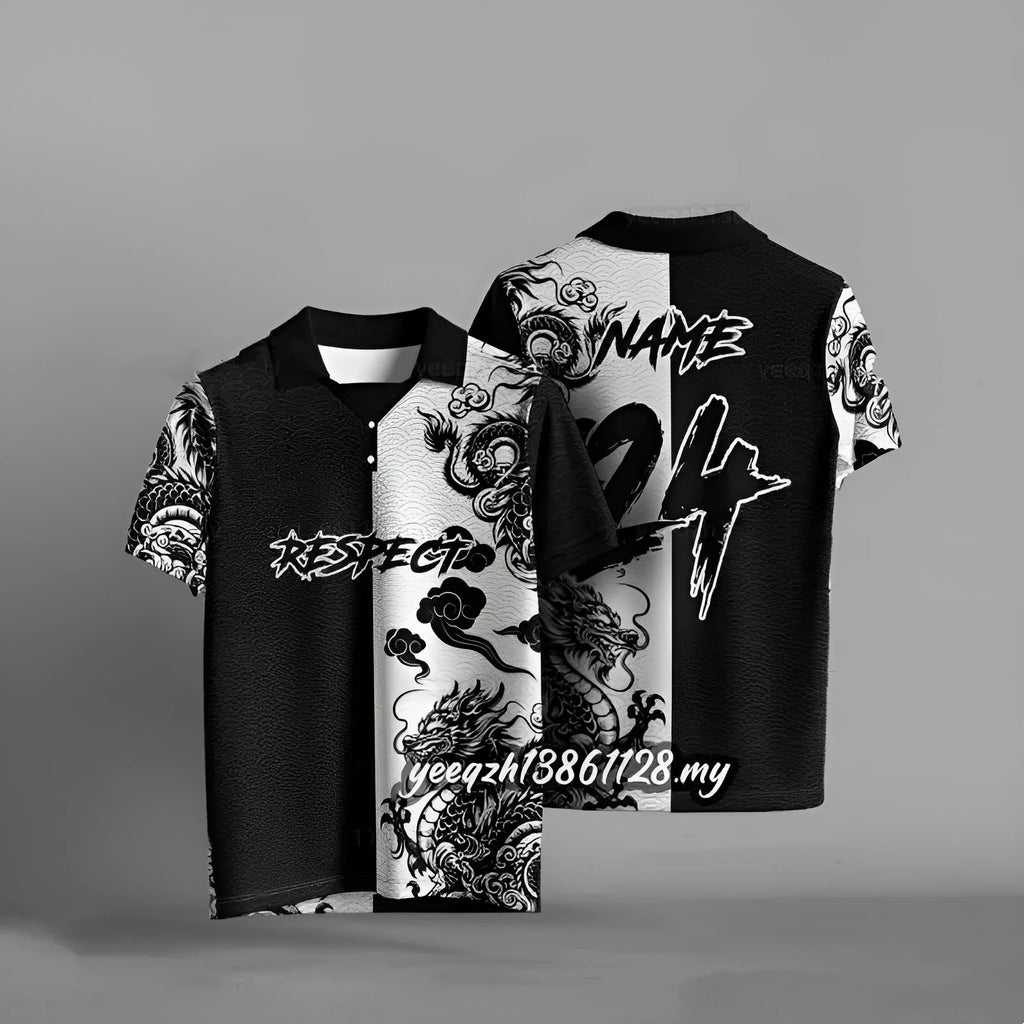 Black loose fit t-shirt with 3D digital print design, short sleeves, polyester fabric