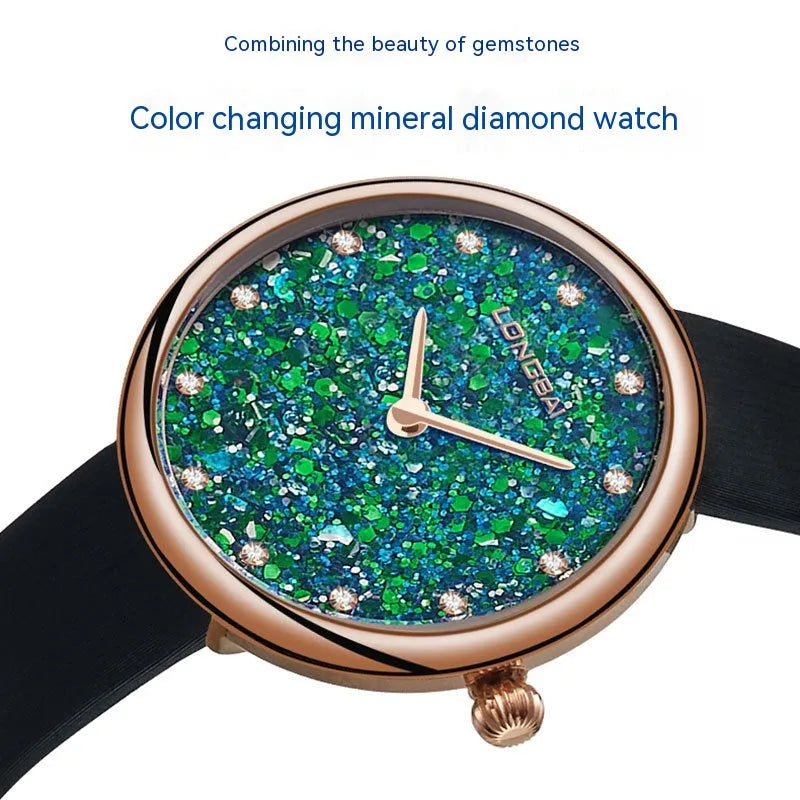 Sapphire simple natural small diamond women's watch in four colour options with 6.7mm thin case