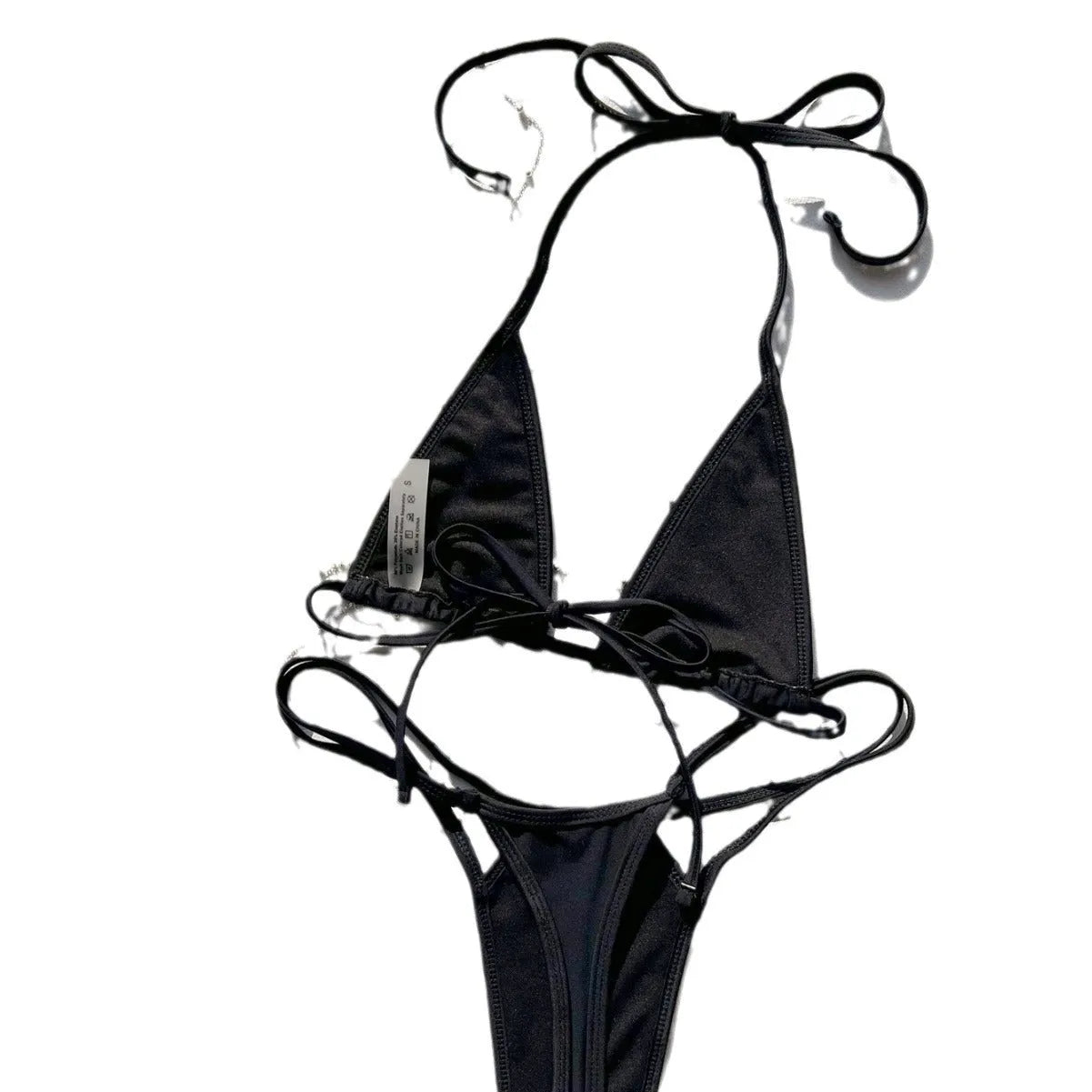 Backless bandage swimsuit for women in 6655 Black nylon fabric, available in sizes S to XL