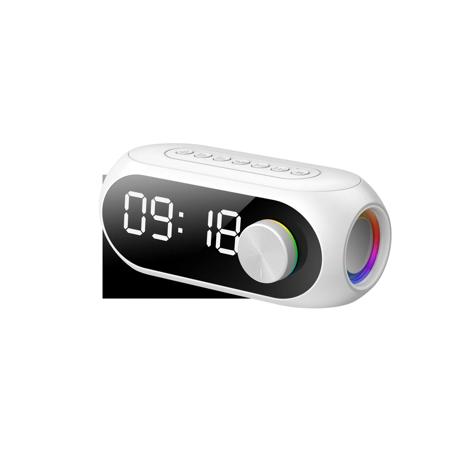 Portable mini clock Bluetooth speaker in S8 Black colour showing time display and extra bass audio features