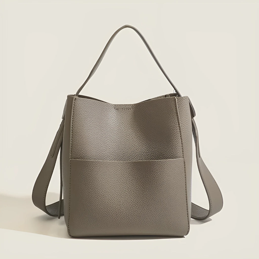 PU Leather Bucket Messenger Bag for Daily Matching European and American Retro Style with Sewing Line Detail Available in Black Brown Elephant Gray Soft Single Shoulder Strap Sandwich Pocket Outer Bag