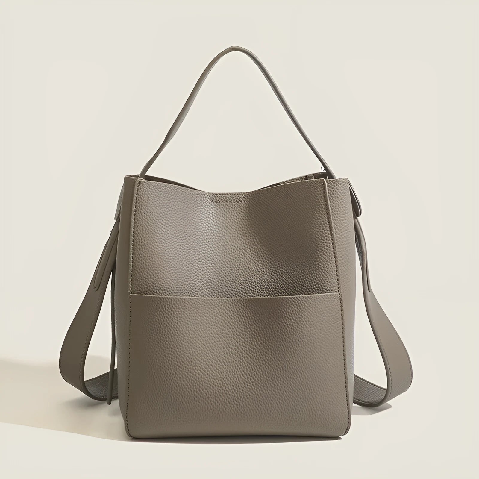 PU Leather Bucket Messenger Bag for Daily Matching European and American Retro Style with Sewing Line Detail Available in Black Brown Elephant Gray Soft Single Shoulder Strap Sandwich Pocket Outer Bag