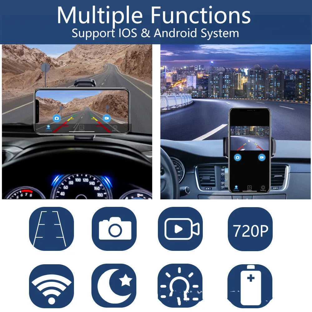 Solar wireless charging camera with aluminium alloy shell and magnet suction base for vehicle mounting.