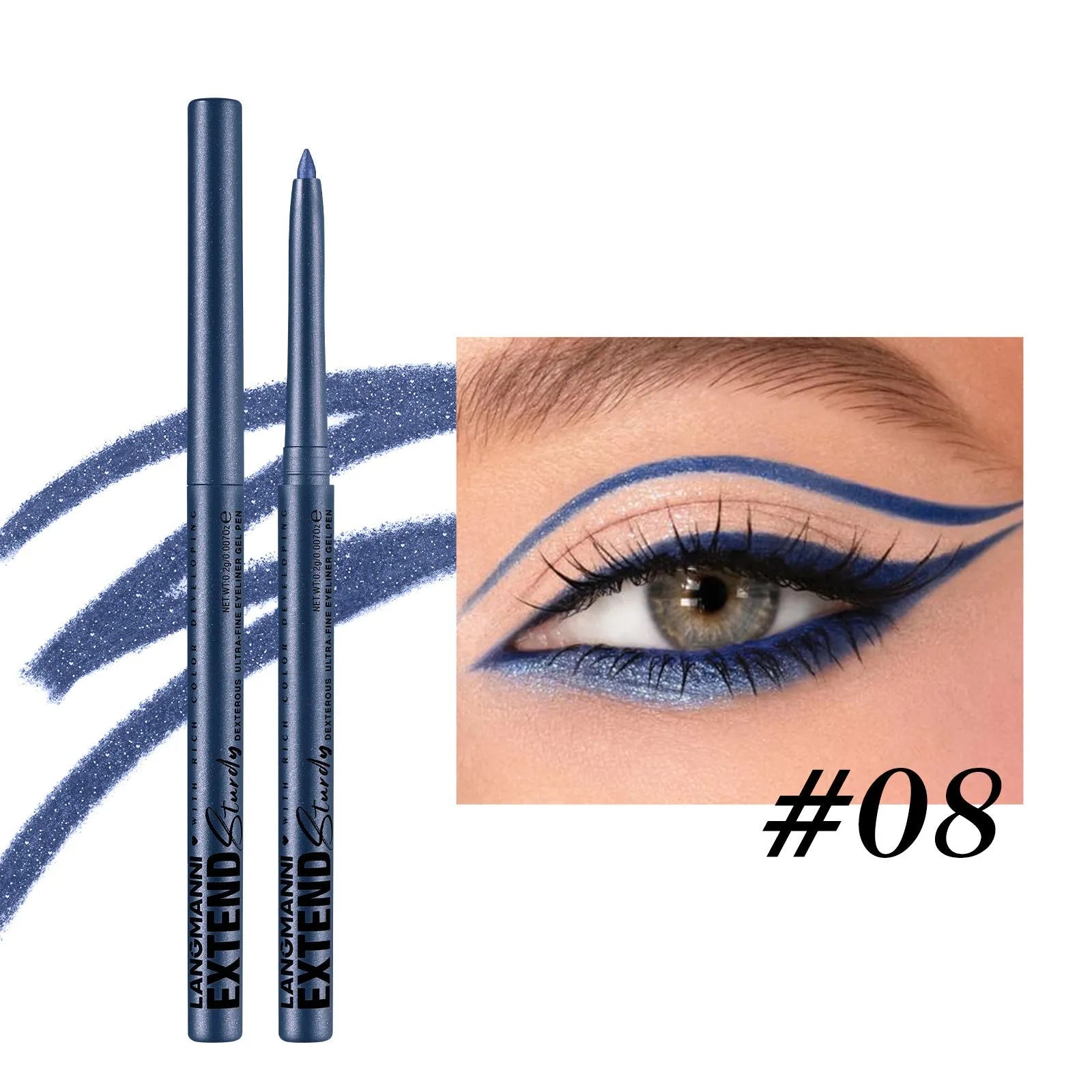 12 colourful gel eyeliner pencils with matte, glitter, metallic and pearl effects displayed together