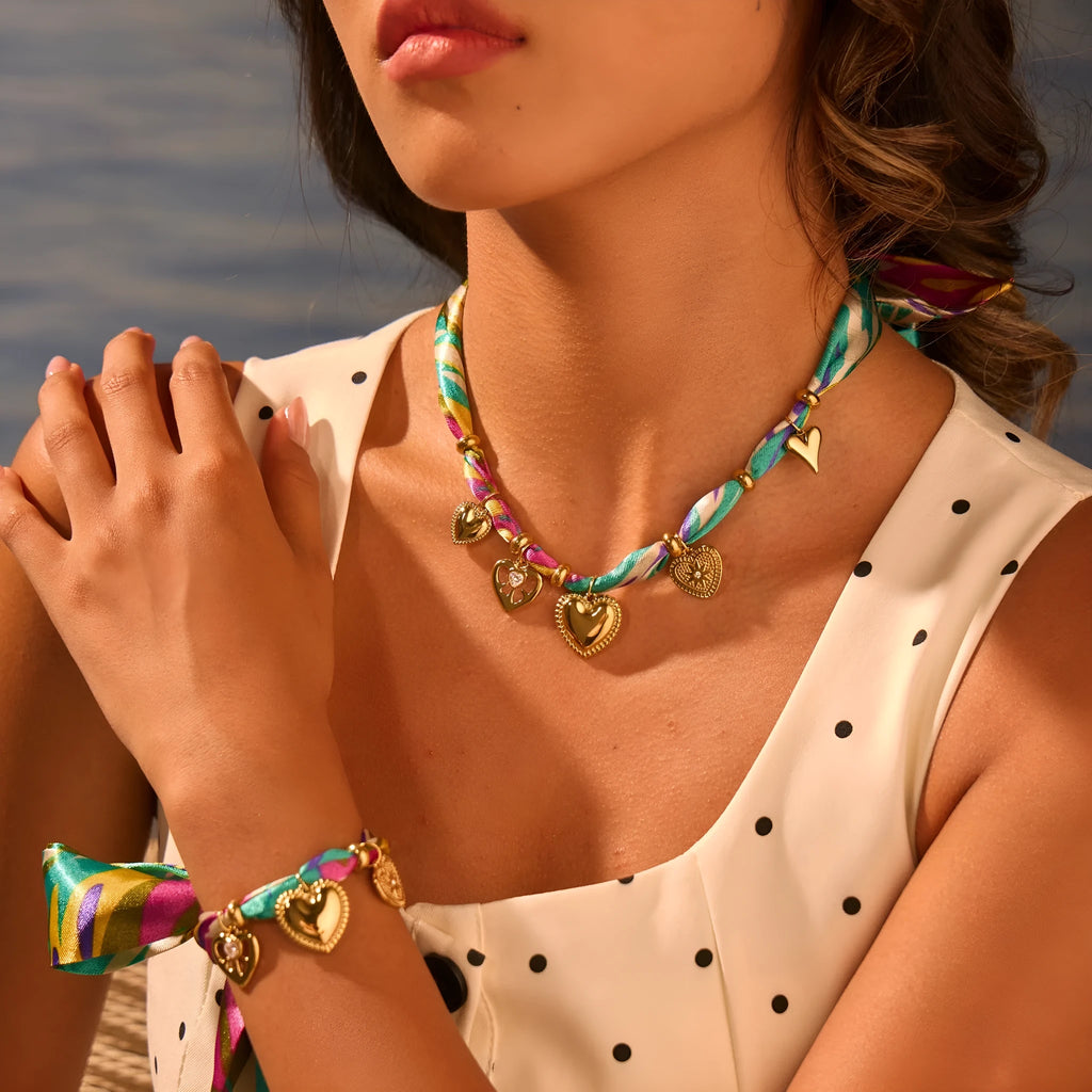 Women's stainless steel geometric pendant necklace and bracelet set with 18K gold plating on regular chain