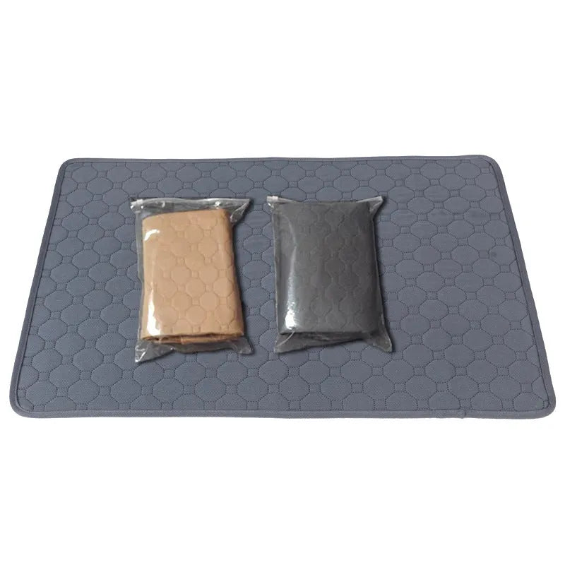 Pet Parents washable dog pee pad in neutral colour on hardwood floor