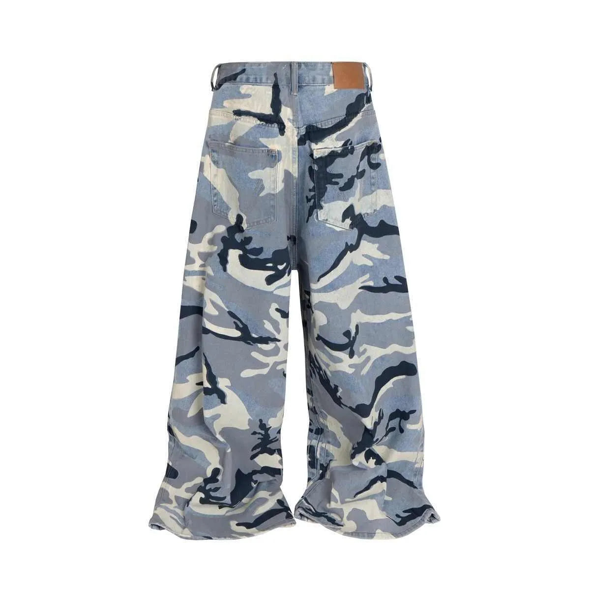 Snow camouflage blue loose-fit jeans with micro-elastic cotton denim fabric and mid-waist design
