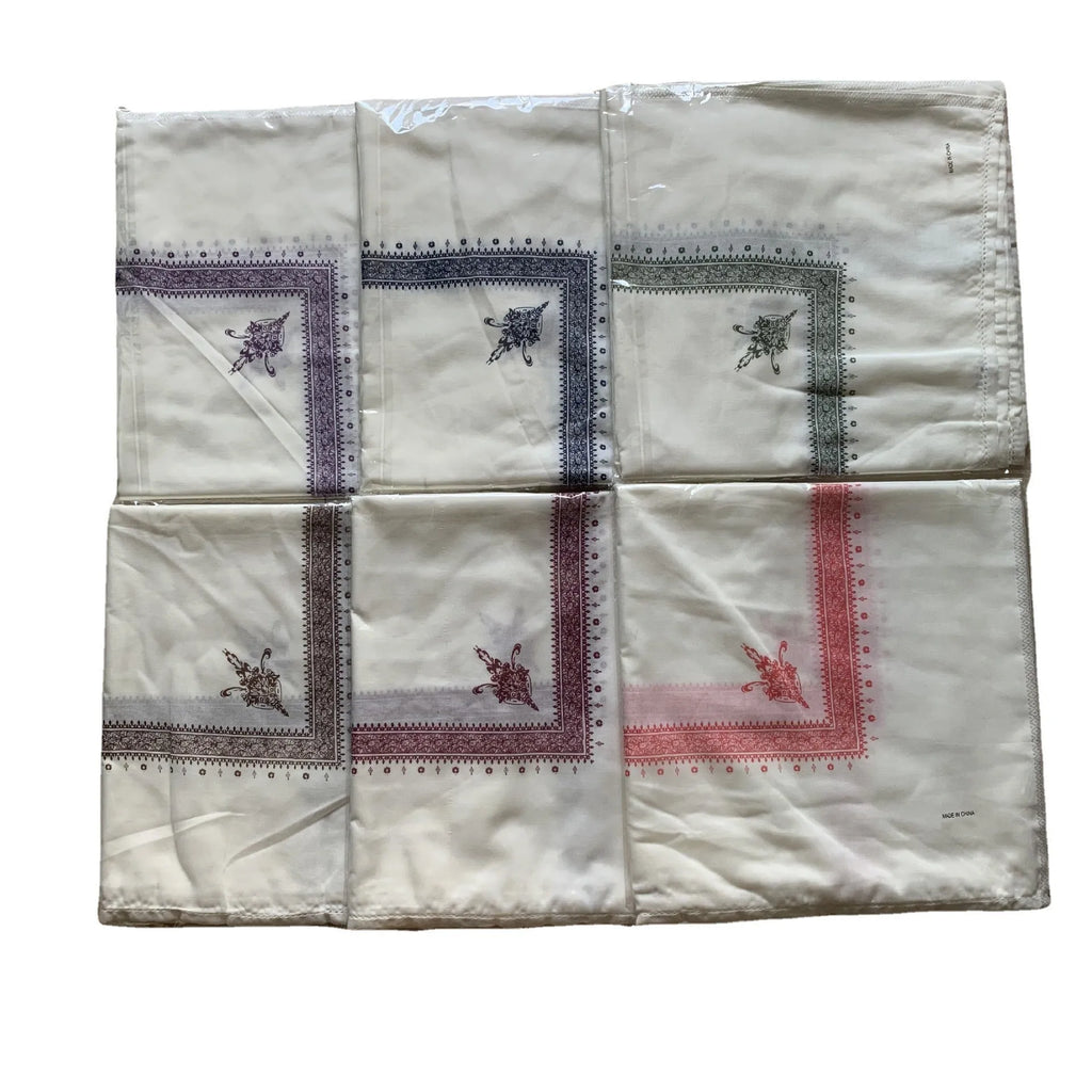 Printed square polyester scarf showing 138cm dimensions and printed pattern design in available colours