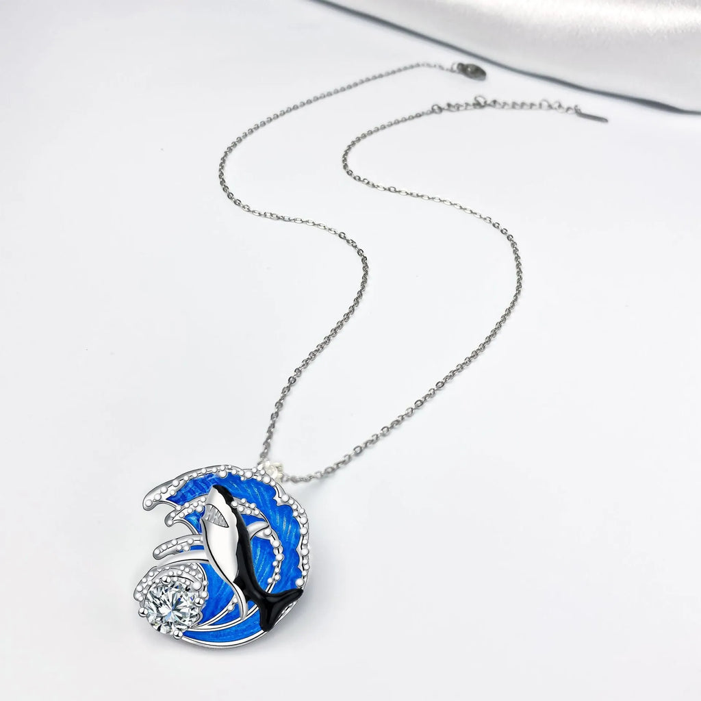 Women's shark necklace with copper pendant on cross chain, electroplated animal jewellery